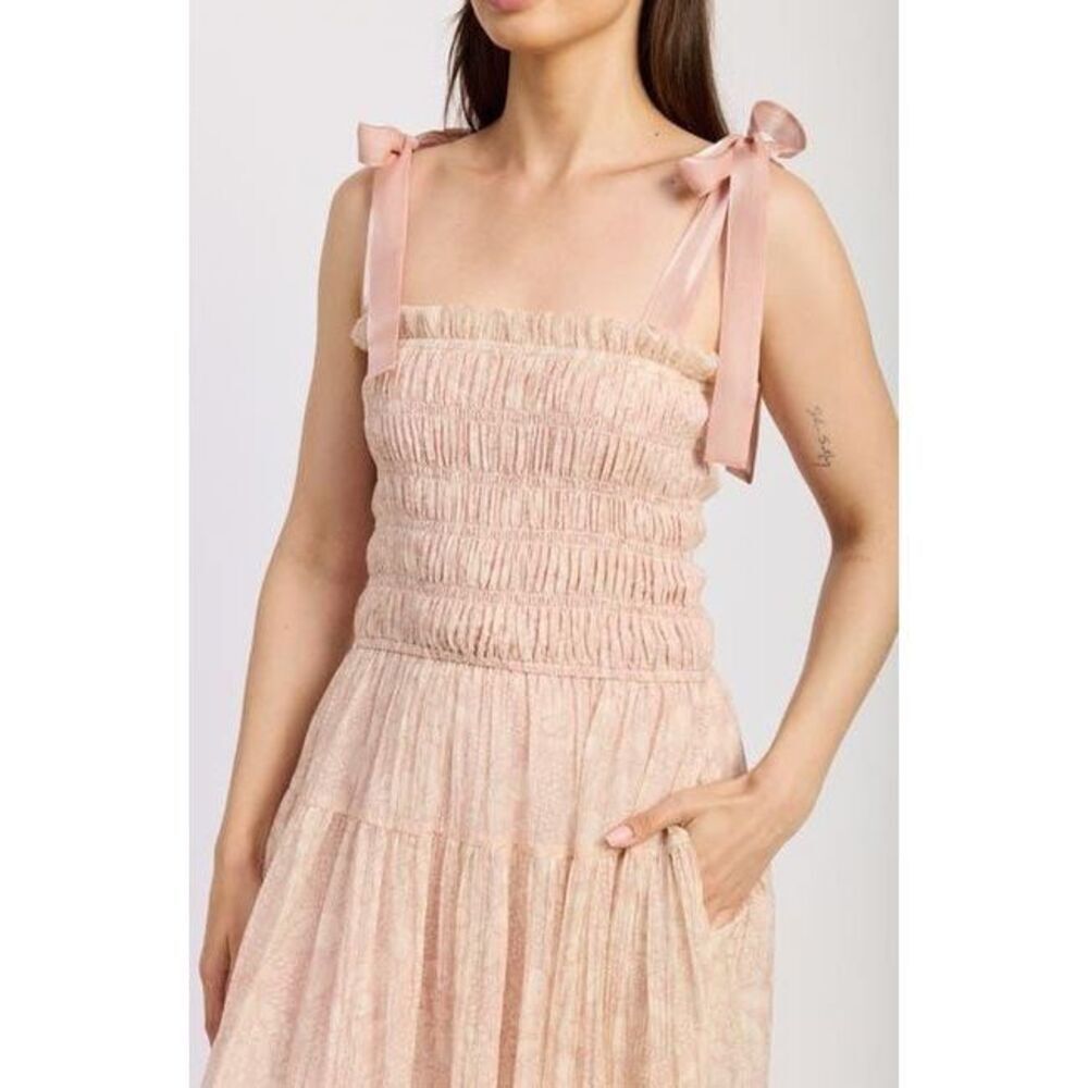 EN SAISON Geraldine Smocked Tie Strap Maxi Dress - Natural size S NWT - Picture 4 of 10